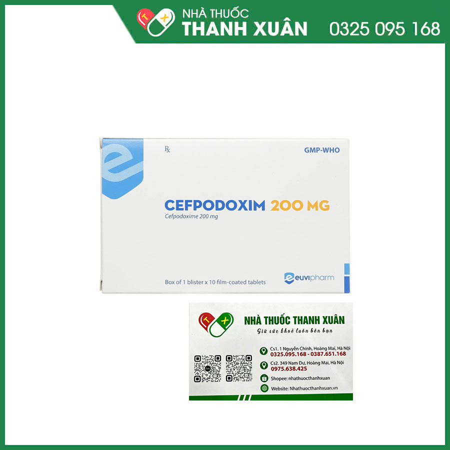 Cefpodoxim 200 mg thuốc kháng sinh điều trị nhiễm khuẩn hô hấp, da&amp;mô, viêm tai giữa, nhiễm khuẩn tiết niệu